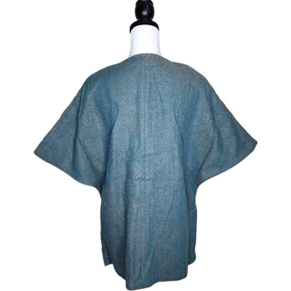 Soft Surroundings Hampstead Tweed Wool Herringbone Cape Toggle Teal Coat Size M - Picture 6 of 15